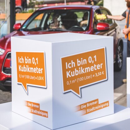Kubus zur Einschätzung der Abgabemengen von Bauabfällen auf den Recycling-Stationen. | © Die Bremer Stadtreinigung